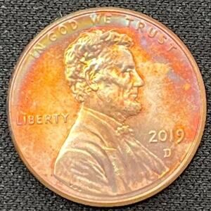 2019-D Lincoln Penny One Cent Rainbow Toned Handmade Art Coin #20
